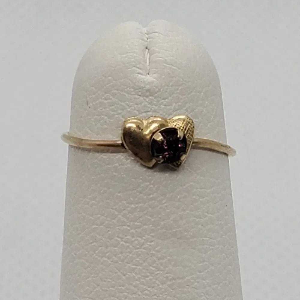 Gold Tone & Purple Colored Double Heart Ring